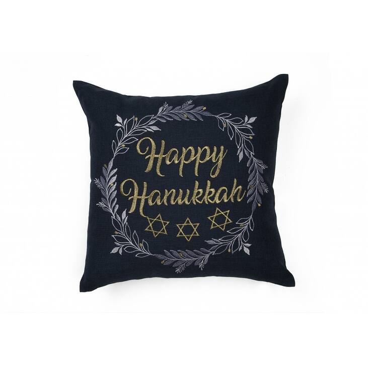 HomeRoots 14" X 14" Black and Gray Hanukkah Polyester Zippered Pillow